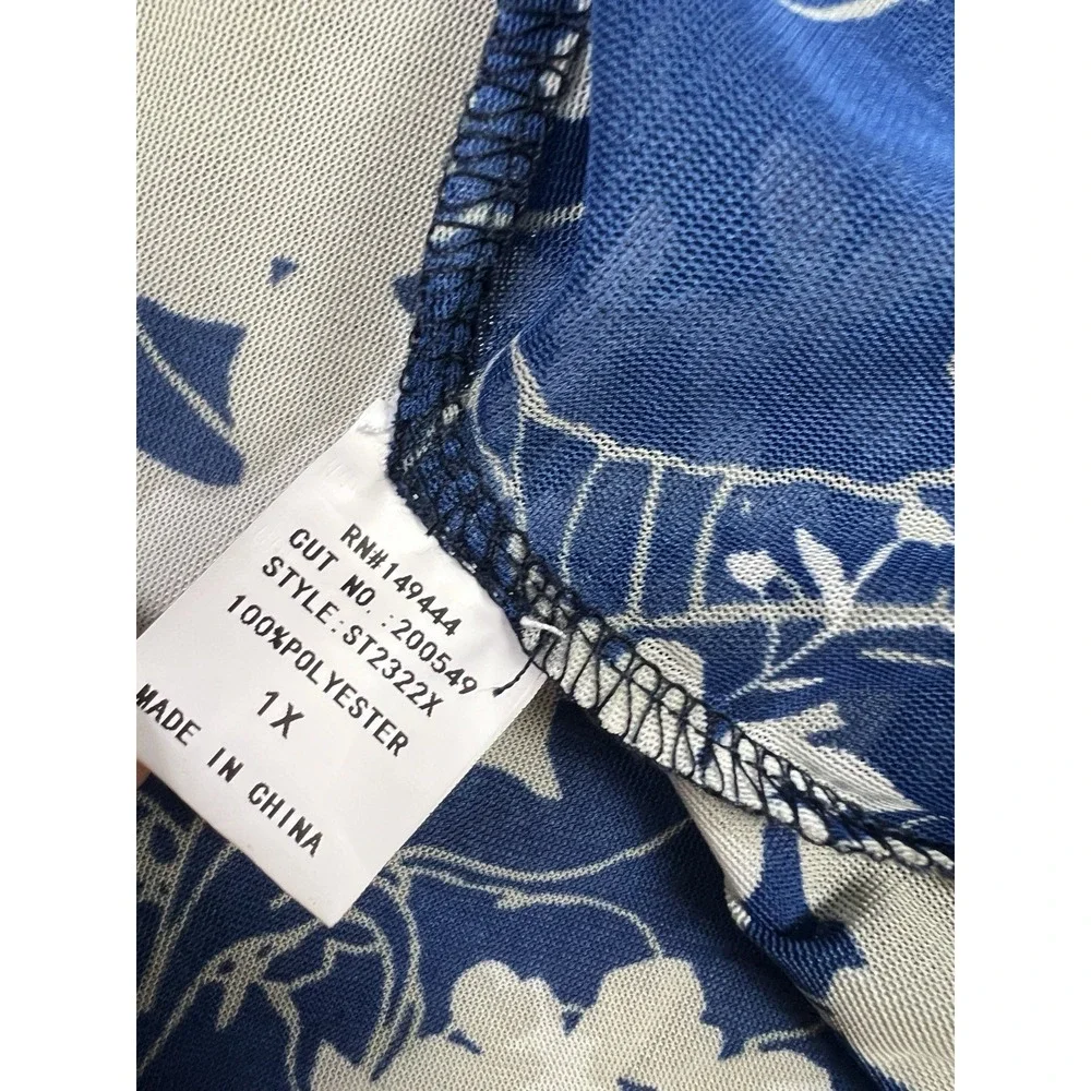 Ember‎ Top Womens 1X Blue Floral Sleeveless Sheer V-Neck Polyester - Picture 10 of 12